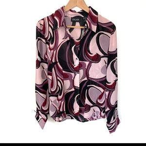 NWT NY&Co Abstract Retro Print Burgundy Blouse, M